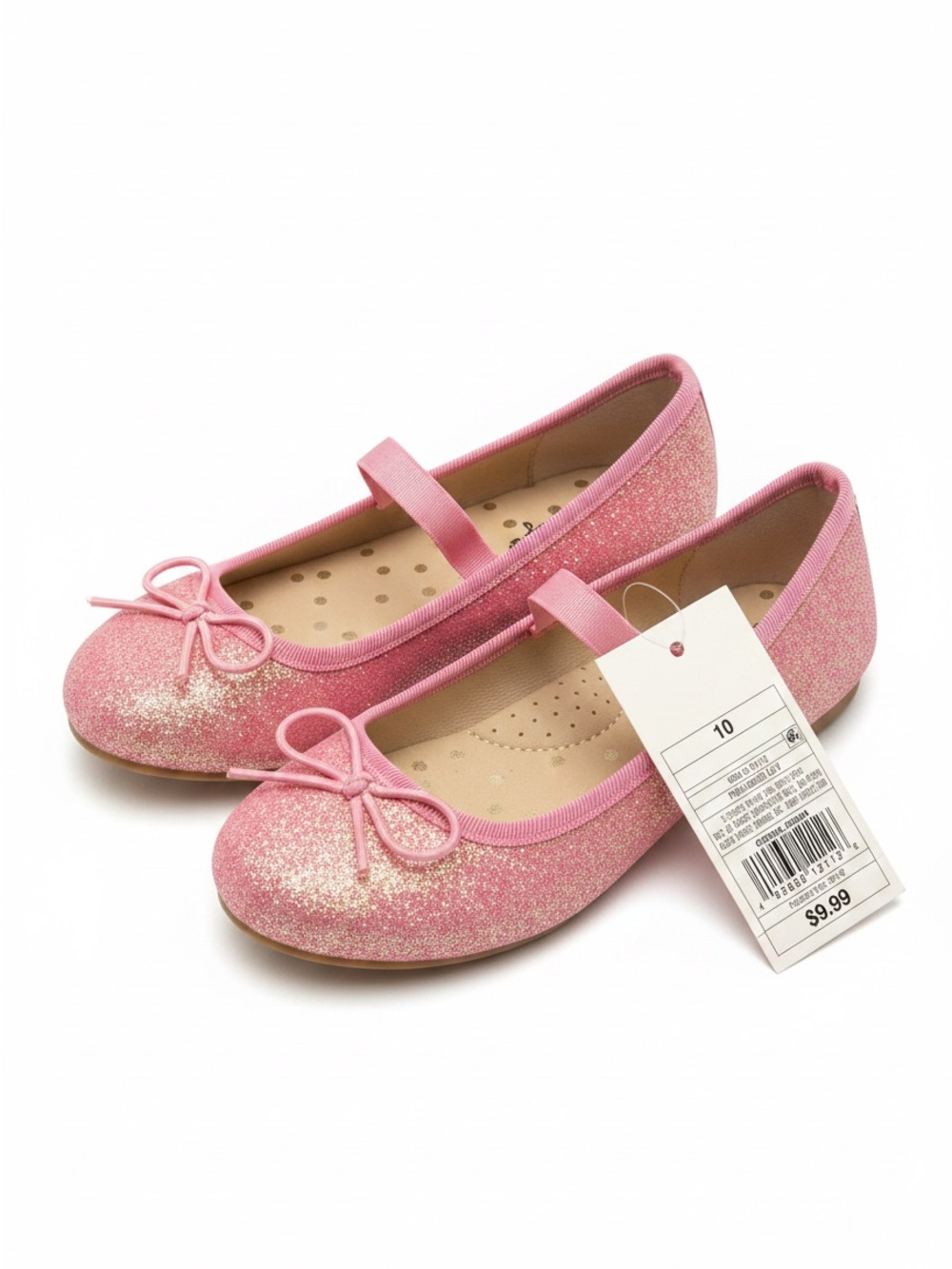 Girls Pink Glitter Ballet Flats with Bow